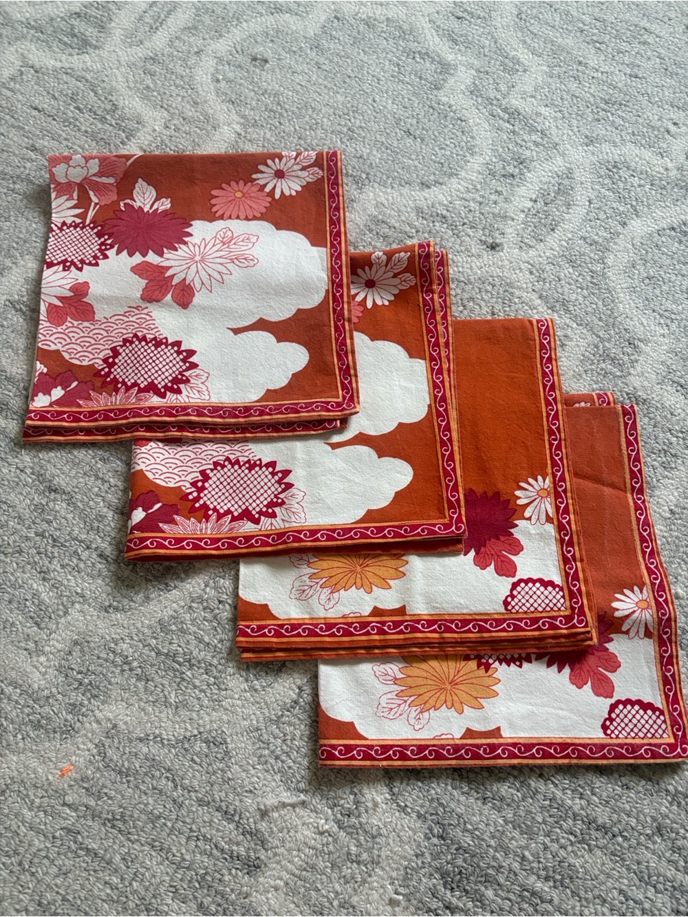 World Market Floral Table Napkins Set of 4 Orange Pink Cotton 20x20
